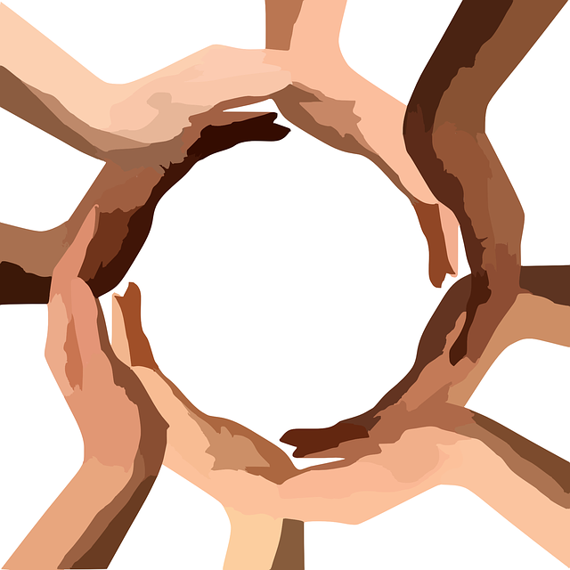 Close-up drawing of hands overlapping to create a circle